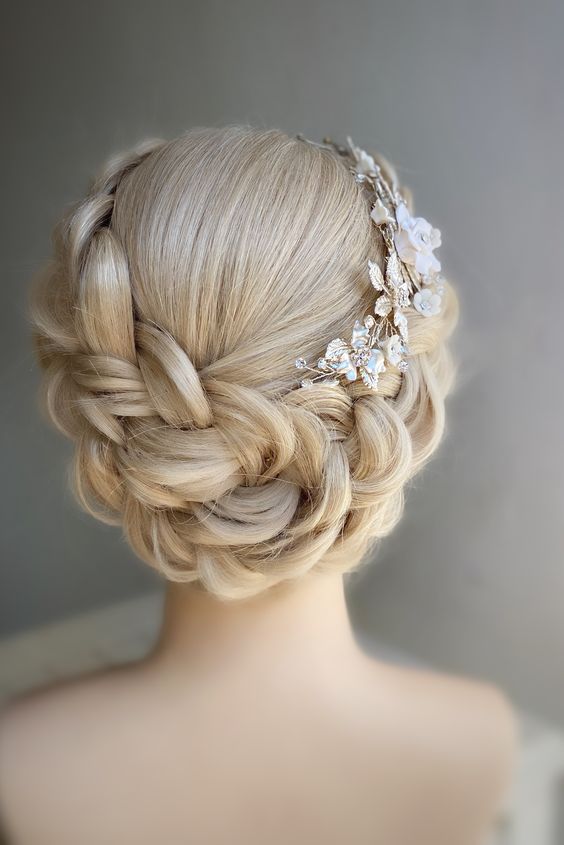Romantic Braided Halo with Flowers-Homecoming Hairstyles