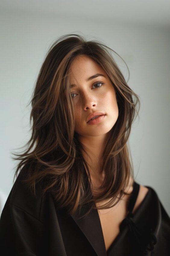 shoulder length hairstyles-deep side part with volume